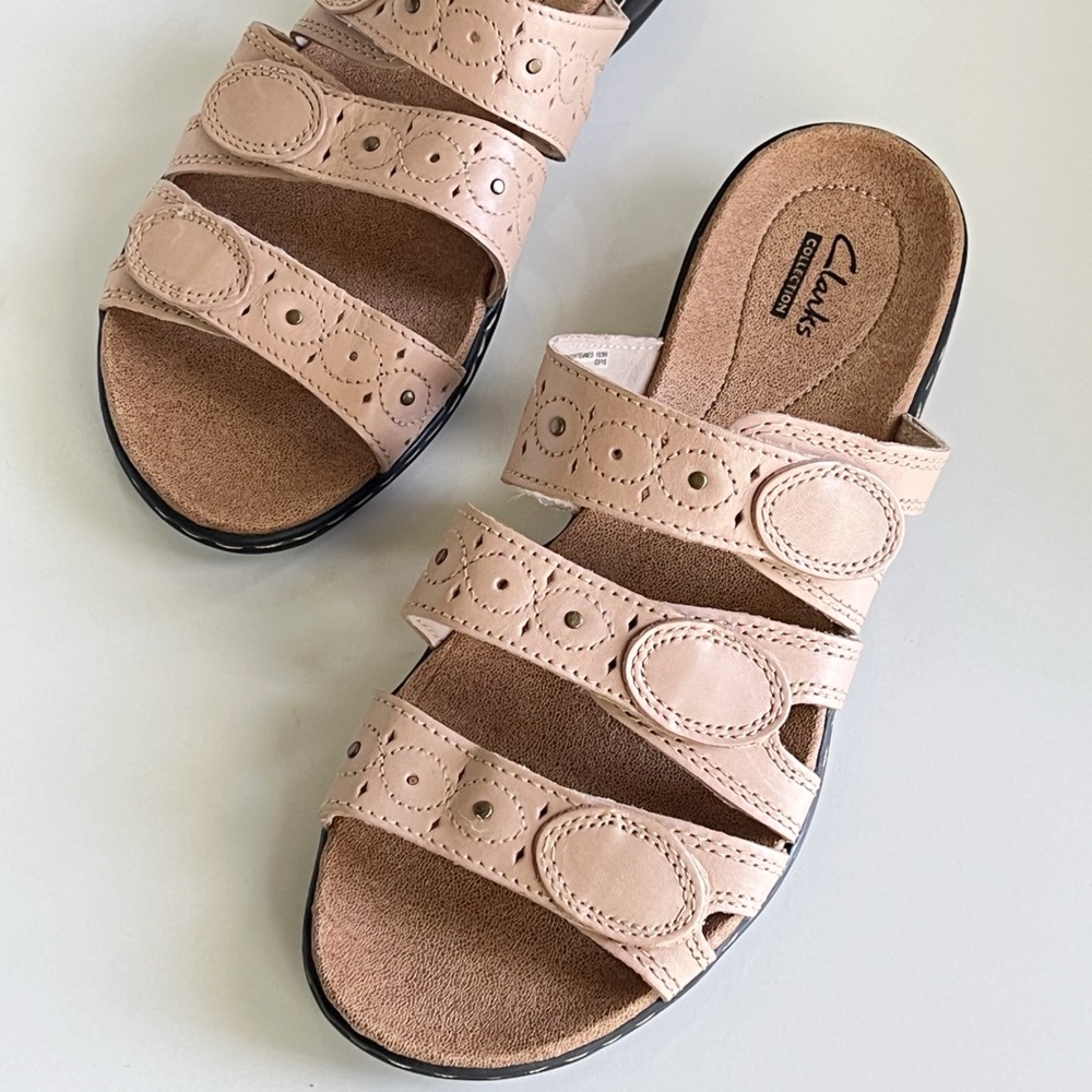 Clarks NEW Women's Leisa Cacti Q Nude Leather Slide Sandals Size 9 W
